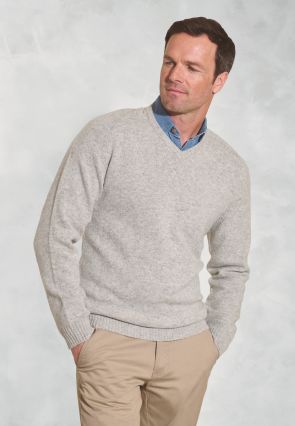 Barton Winter White Lambswool V-Neck Sweater