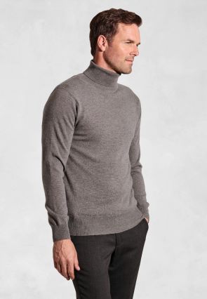 Taupe Cashmere Roll Neck Sweater