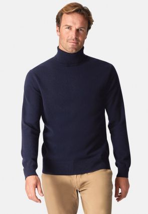 Navy Cashmere Roll Neck Sweater