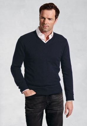 Navy Cashmere V-Neck Sweater