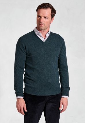 Petrol Cashmere V-Neck Sweater