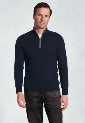 Navy Cashmere Zip Neck Sweater