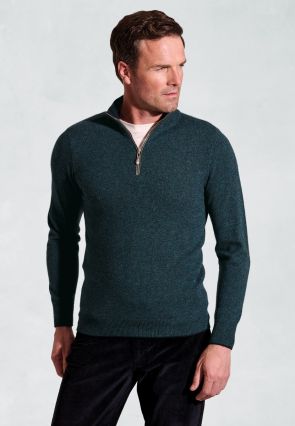 Petrol Cashmere Zip Neck Sweater