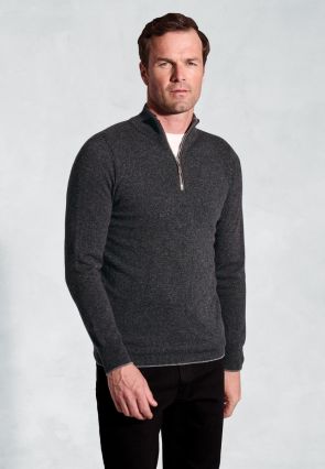 Charcoal Cashmere Zip Neck Sweater