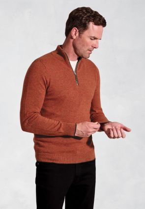 Burnt Orange Cashmere Zip Neck Sweater