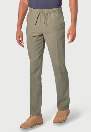 Regular Fit Cowdrey Khaki Linen Cotton Stretch Pants