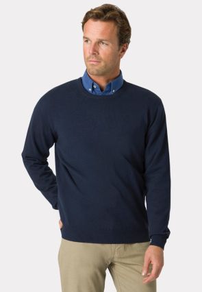 Devon Navy Cotton Merino Crew Neck Sweater