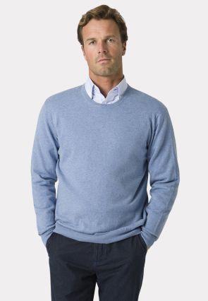 Devon Sky Blue Cotton Merino Crew Neck Sweater