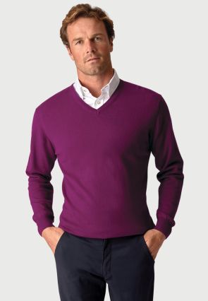 Dorset Plum Cotton Merino V-Neck Sweater