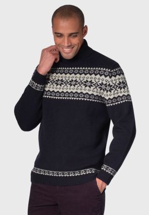 Gautier Navy Fairisle Roll Neck Sweater