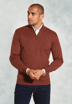 Kirby Rust Cotton ThermoliteÂ® Zip Neck Sweater