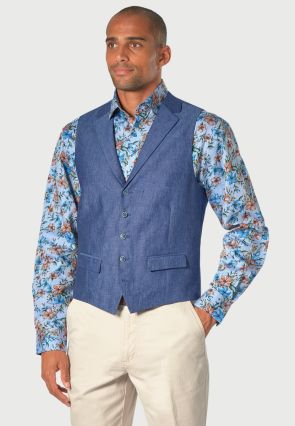 Tailored Fit Leeds Blue Linen Vest