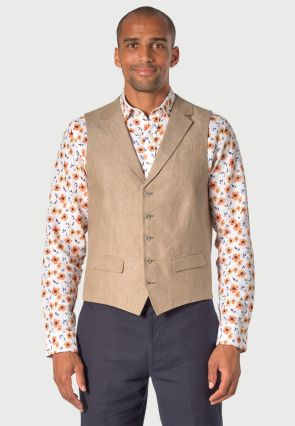 Tailored Fit Leeds Biscuit Linen Vest