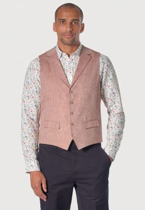 Tailored Fit Leeds Dusky Rose Linen Vest