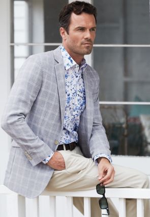 Tailored Fit Pigott Silver Blue Check Linen Blend Sports Coat