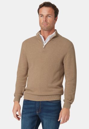 Ricky Sand Pique Knit Zip Neck Sweater