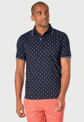 Safin Pure Cotton Jersey Sail Boat Print Polo Shirt