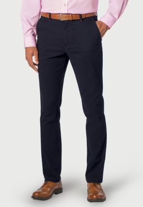 Tailored Fit Seychelles Navy Cotton Blend Twill Pants