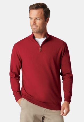 Sussex Claret Cotton Merino Zip Neck Sweater