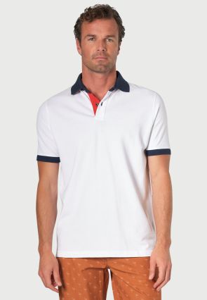 Underwood with Contrast Under Collar Stripes Pique Polo Shirt