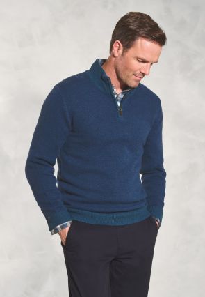 Watson Blue Zip Neck Lambswool Sweater