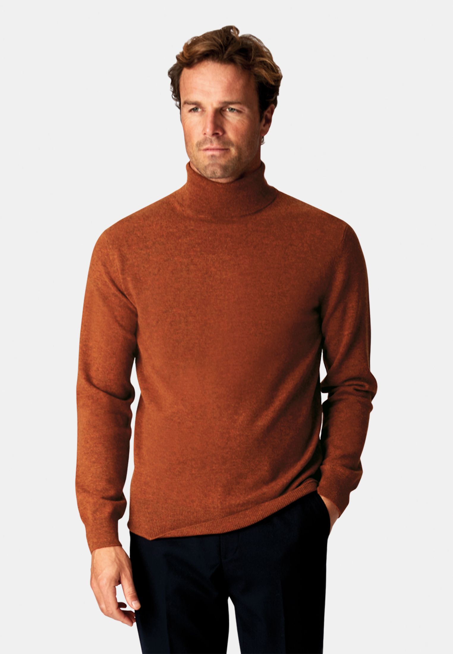 Burnt Orange Cashmere 14 Gauge Roll Neck Sweater