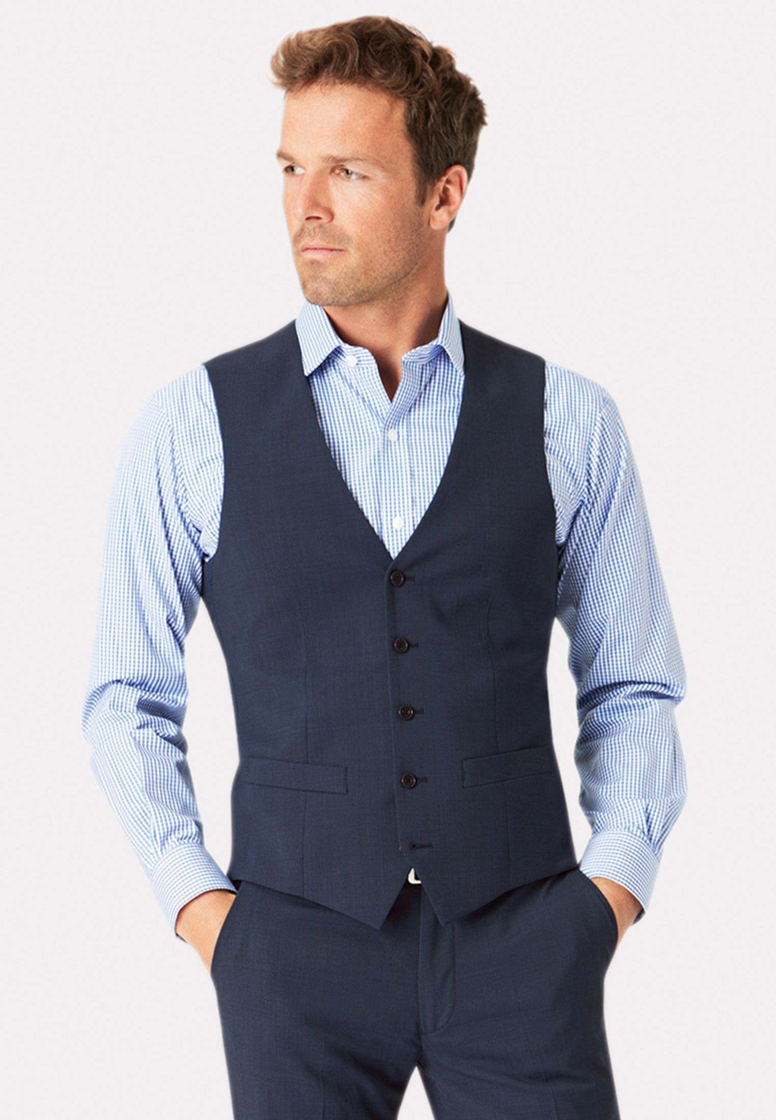 Cassino Navy Check Tailored Fit Washable Suit Vest