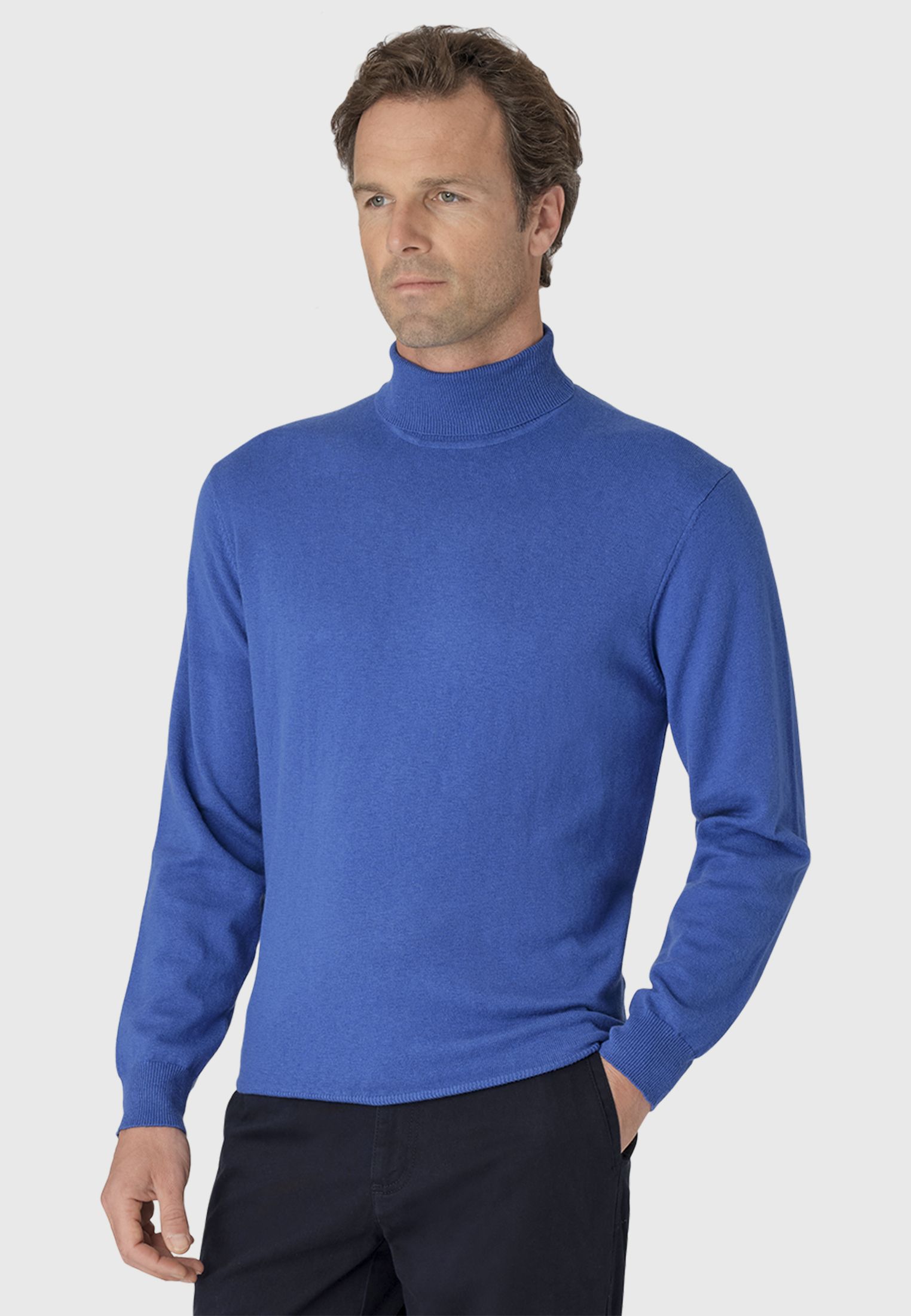 Cornwall Electric Blue 12 Gauge Luxury Cotton Merino Roll Neck Sweater