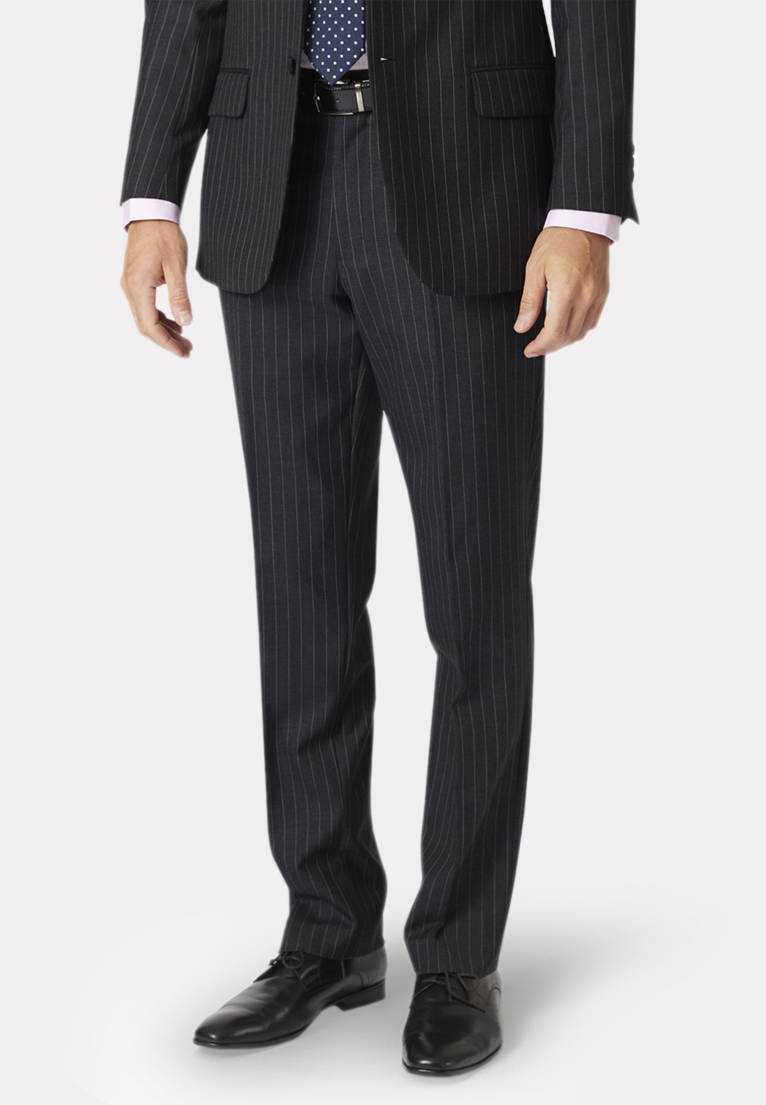 Italian style black morning dress in wool with pinstriped pants