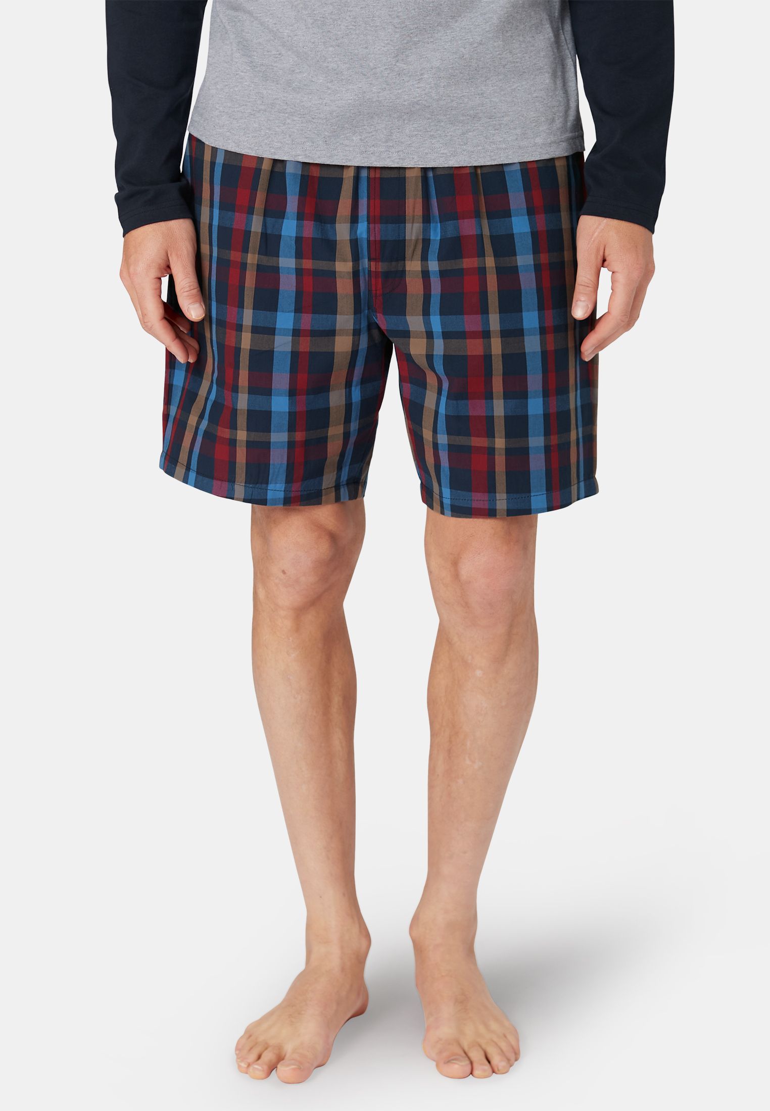 Holmfirth Navy Grid Check Cotton Lounge Shorts