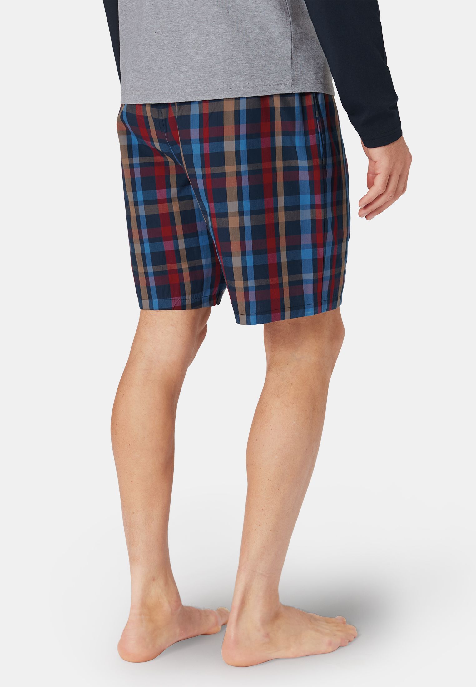 Holmfirth Navy Grid Check Cotton Lounge Shorts