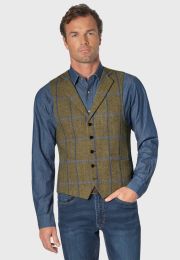 Tailored Fit Ballater Olive Check Harris Tweed&reg; Vest