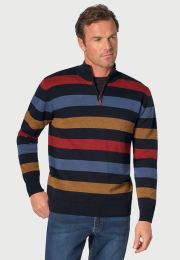 Hendrick Navy Multistripe 10 Gauge Zip Neck Sweater