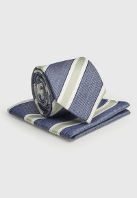 Blue and Apple Striped Silk Blend Tie and Hanky Set