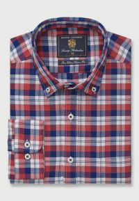 Red, Blue and White Check Washed Cotton Oxford Shirt