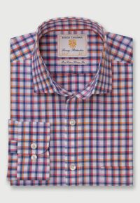 Regular Fit Navy Check Tattersall Cotton Shirt