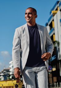 Tailored Fit Drewett Blue Stripe Cotton Stretch Seersucker Sports Coat