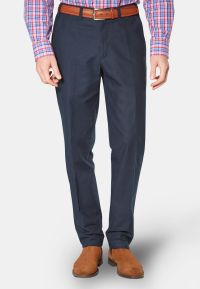 Tailored Fit Buckland Navy Cotton Linen Pants