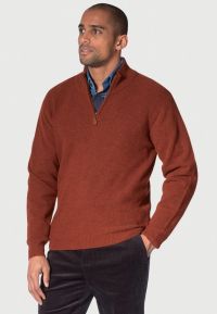 Caldew Rust Lambswool Zip Neck Rice Knit Sweater