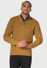 Caldew Moss Lambswool Zip Neck Rice Knit Sweater