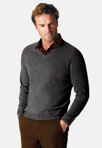 Charcoal Cashmere V-Neck Sweater