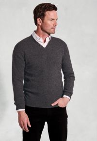 Charcoal Cashmere V-Neck Sweater