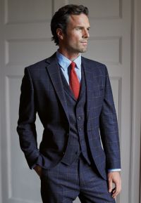 Tailored Fit Frost Dark Blue Check Wool Suit Jacket