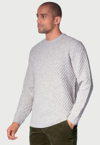 Lune Winter White Lambswool Lattice Stitch Crew Neck Sweater