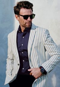 Tailored Fit Roope Blue Stripe Stretch Cotton Sports Coat