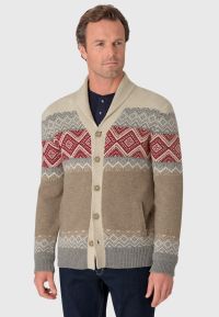 Shelley Winter White Shawl Collar Fairisle Cardigan