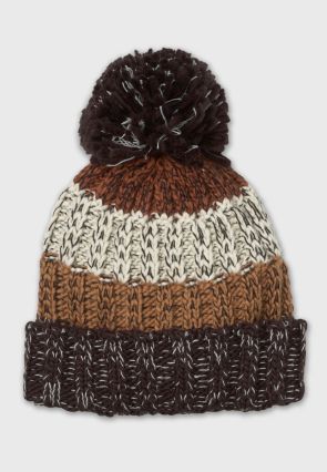 Striped Knitted Beanie Hat with Pompom
