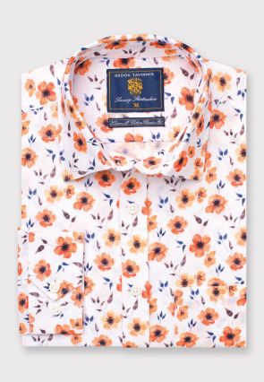 Regular and Tailored Fit Orange Print Linen Cotton Shirt